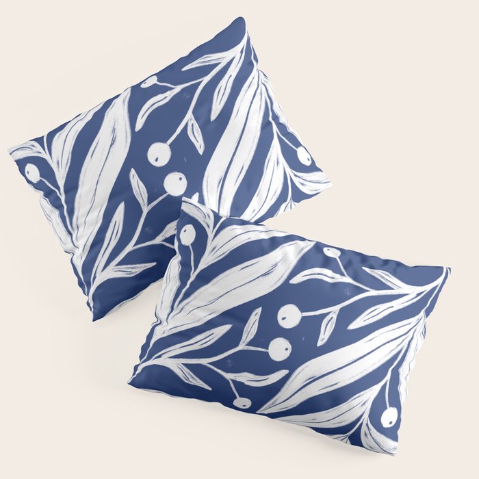 White on dark blue minimalistic modern floral art Pillow Sham Gallery Image 3