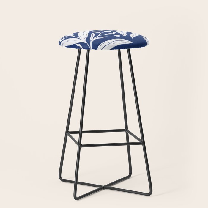 White on dark blue minimalistic modern floral art Stool Gallery Image 1