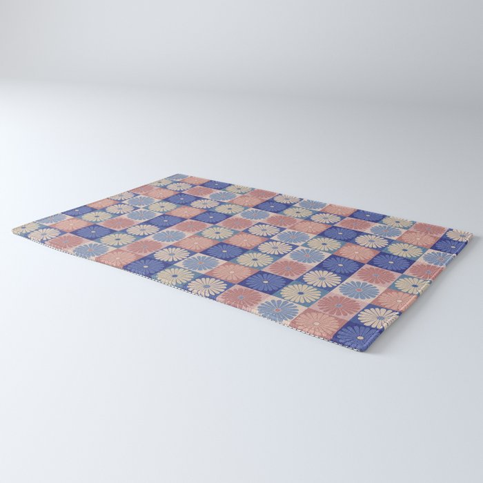 Retro Flowers Check Pattern XIII Rug Gallery Image 3