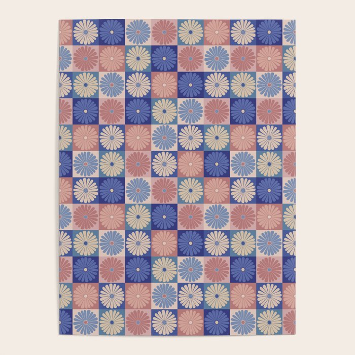 Retro Flowers Check Pattern XIII Poster Gallery Image 1