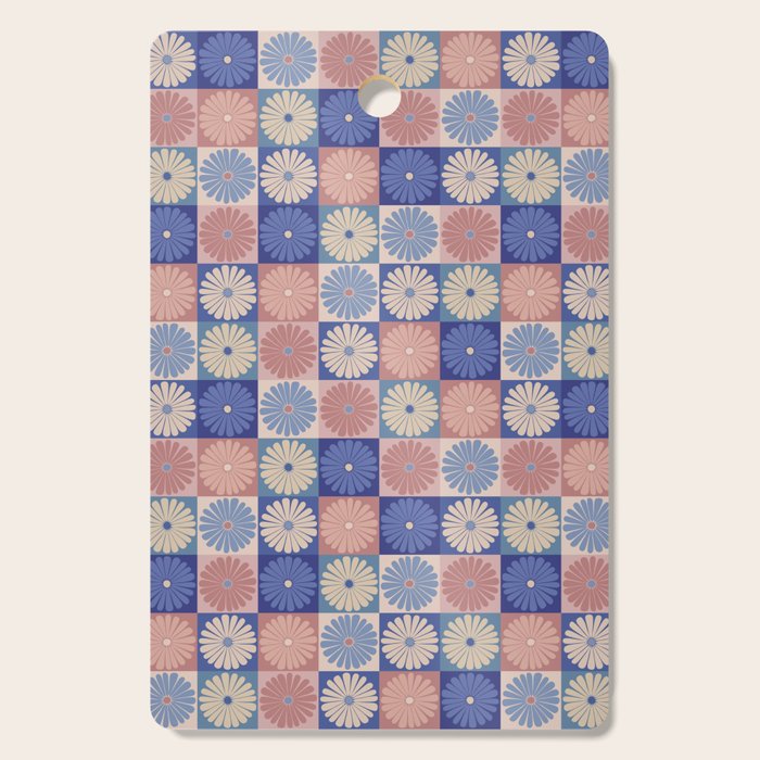 Retro Flowers Check Pattern XIII Cutting Board Gallery Image 1