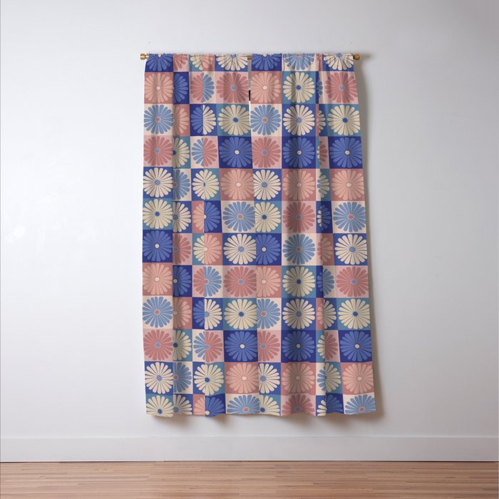 Retro Flowers Check Pattern XIII Window Curtain Gallery Image 3