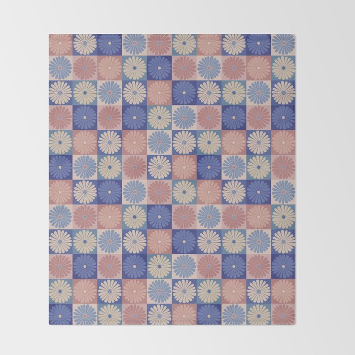 Retro Flowers Check Pattern XIII Throw Blanket Gallery Image 2
