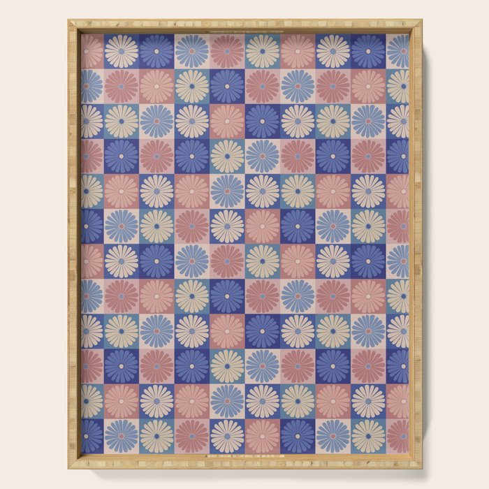 Retro Flowers Check Pattern XIII Serving Tray Gallery Image 1