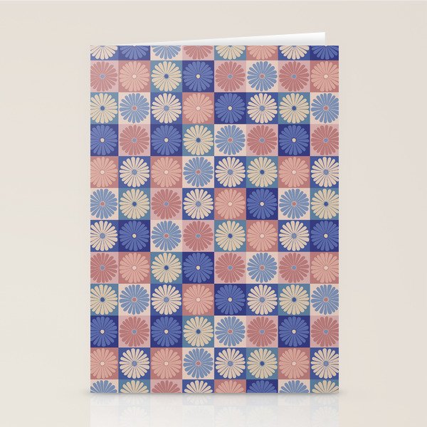 Retro Flowers Check Pattern XIII Stationery Card Gallery Image 2