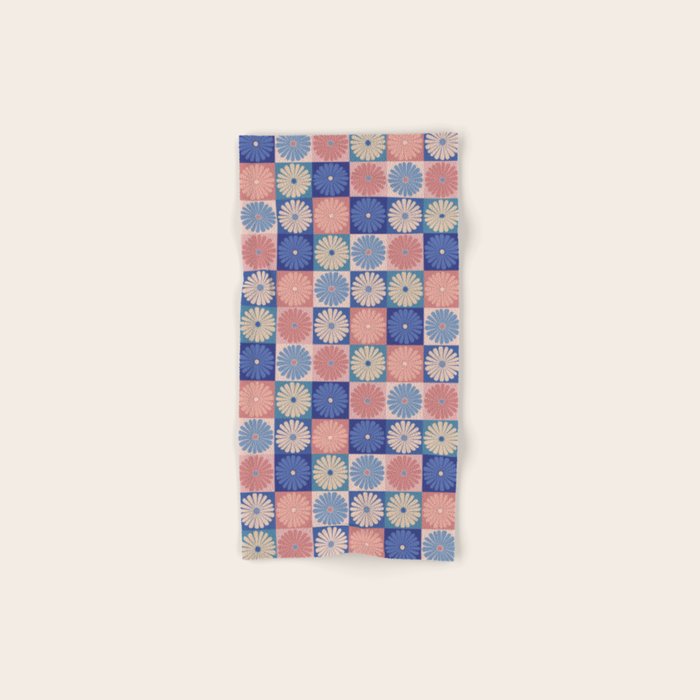 Retro Flowers Check Pattern XIII Bath Towel Gallery Image 1