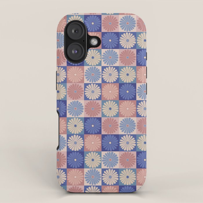 Retro Flowers Check Pattern XIII iPhone Case Gallery Image 1