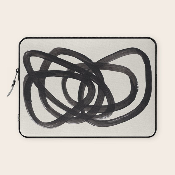 Mid Century Modern Minimalist Abstract Art Brush Strokes Black & White Ink Art Spiral Circles Laptop Sleeve Gallery Image 1