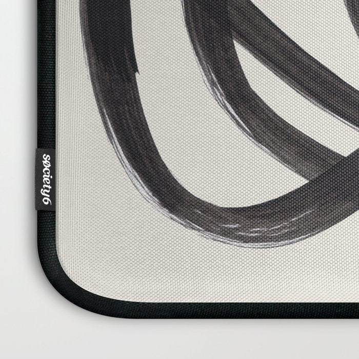 Mid Century Modern Minimalist Abstract Art Brush Strokes Black & White Ink Art Spiral Circles Laptop Sleeve Gallery Image 3