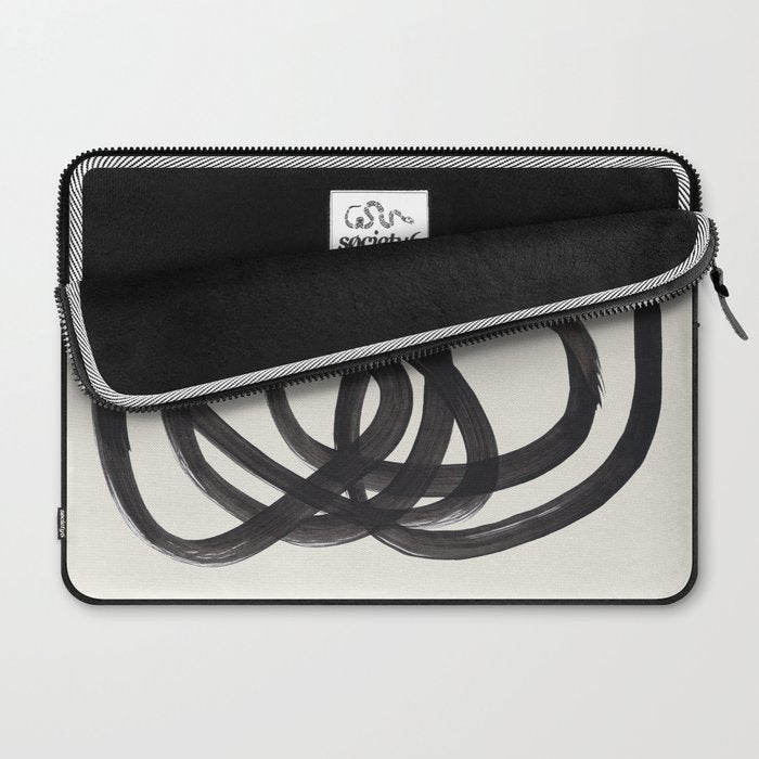 Mid Century Modern Minimalist Abstract Art Brush Strokes Black & White Ink Art Spiral Circles Laptop Sleeve Gallery Image 2
