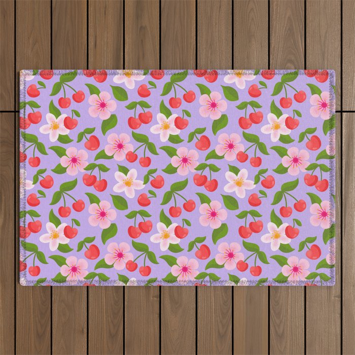 Cherry Pattern on Lavender Outdoor Rug Gallery Image 1