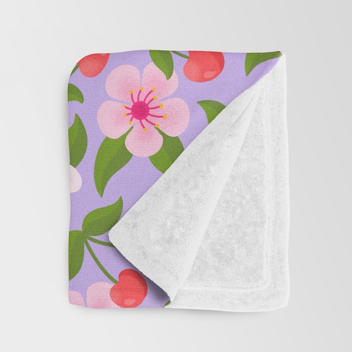 Cherry Pattern on Lavender Throw Blanket Gallery Image 3