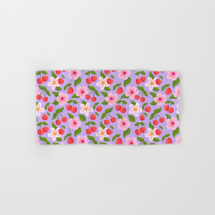 Cherry Pattern on Lavender Bath Towel Gallery Image 1