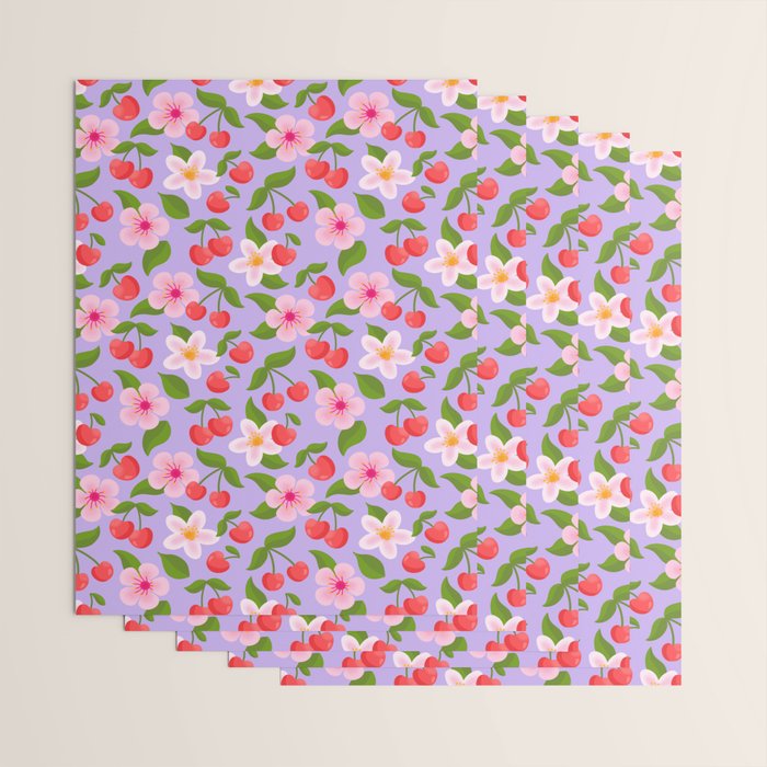 Cherry Pattern on Lavender Wrapping Paper Gallery Image 3