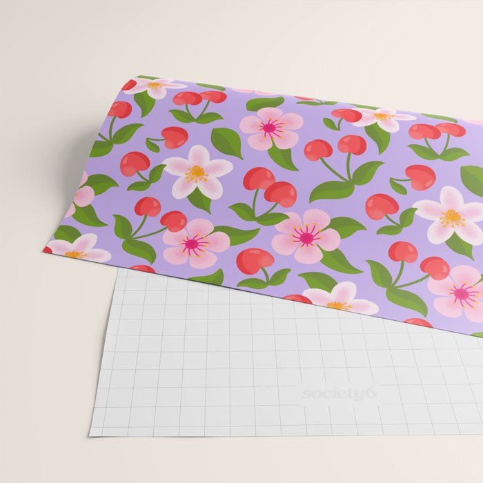 Cherry Pattern on Lavender Wrapping Paper Gallery Image 2