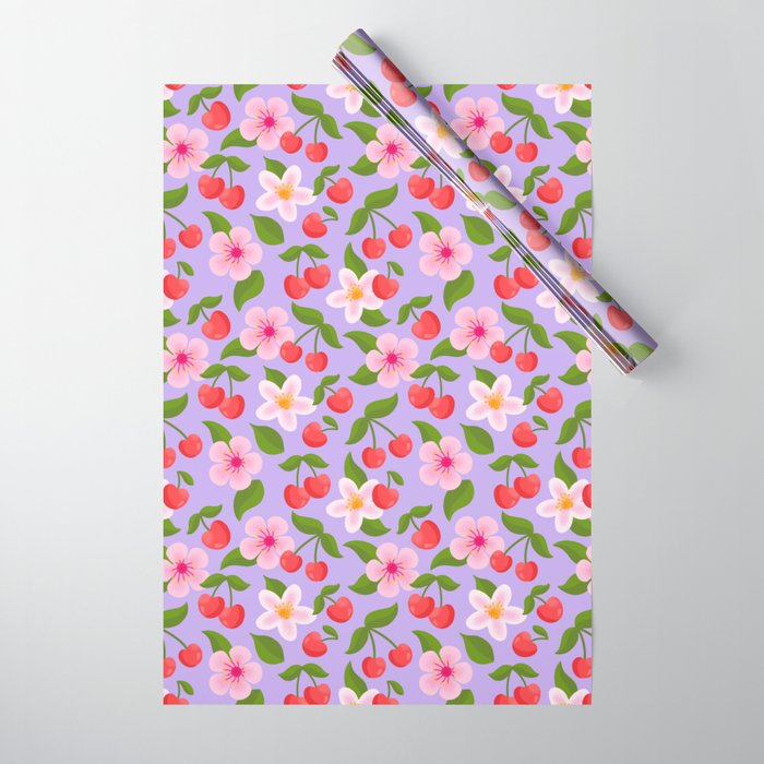 Cherry Pattern on Lavender Wrapping Paper Gallery Image 1