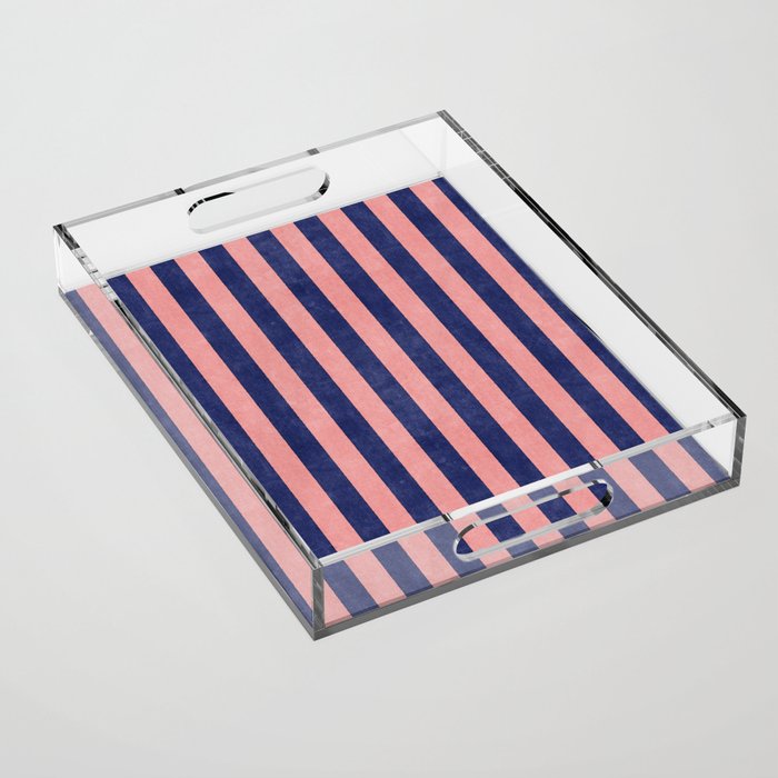 STRIPES - 005 - navy blue and pink Acrylic Tray Gallery Image 1