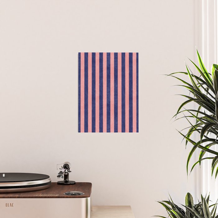 STRIPES - 005 - navy blue and pink Poster Gallery Image 2