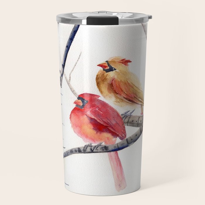 Cardinals and Birch Trees  Travel Mug Gallery Image 1