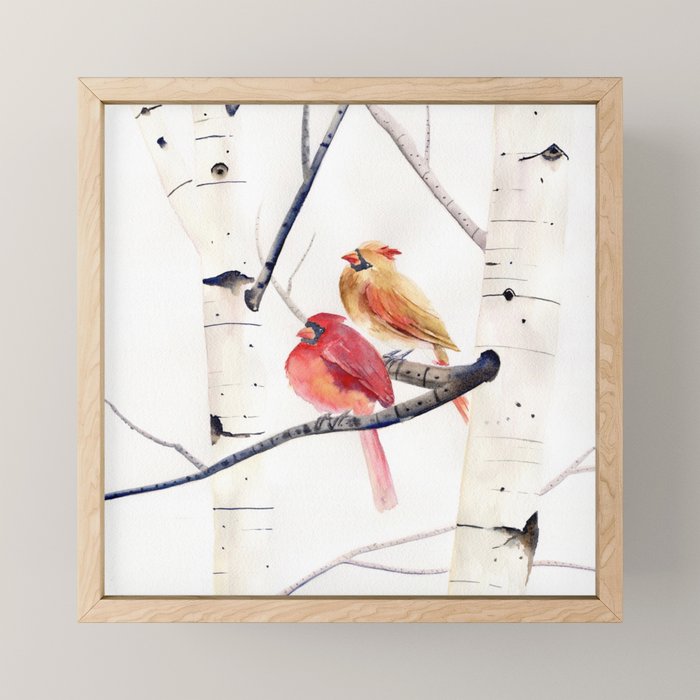 Cardinals and Birch Trees  Mini Art Print Gallery Image 1