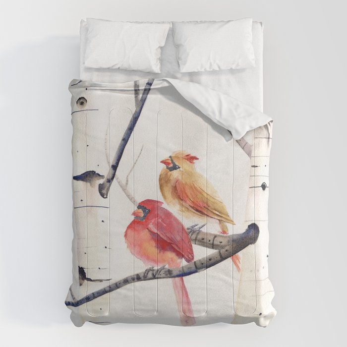 Cardinals and Birch Trees  Comforter Gallery Image 6