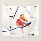 Cardinals and Birch Trees  Wall Tapestry Gallery Image 4