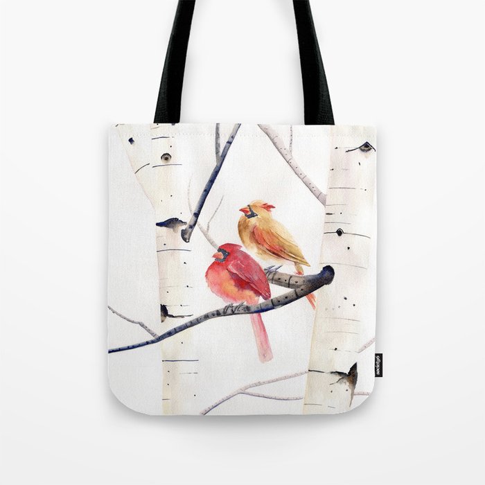 Cardinals and Birch Trees  Tote Bag Gallery Image 1