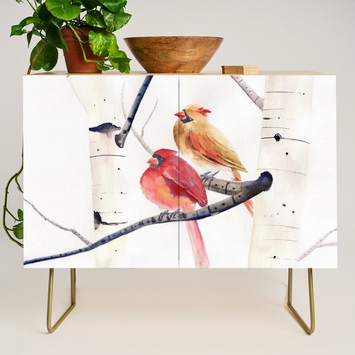 Cardinals and Birch Trees  Credenza Gallery Image 1
