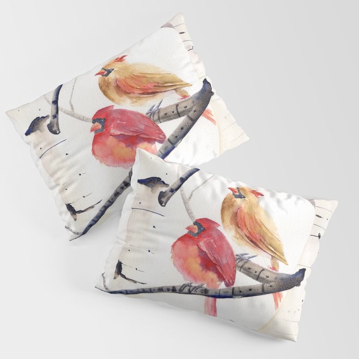 Cardinals and Birch Trees  Pillow Sham Gallery Image 3