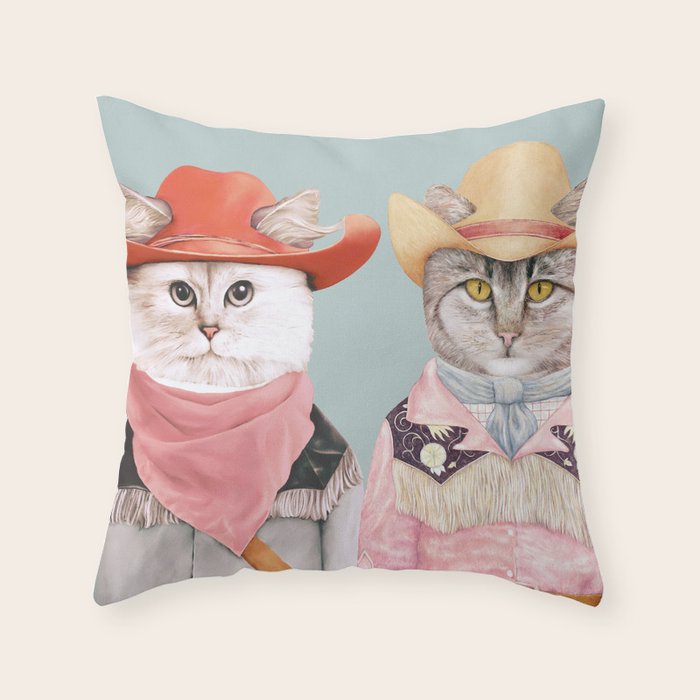 Cowboy Cats Throw Pillow Gallery Image 1