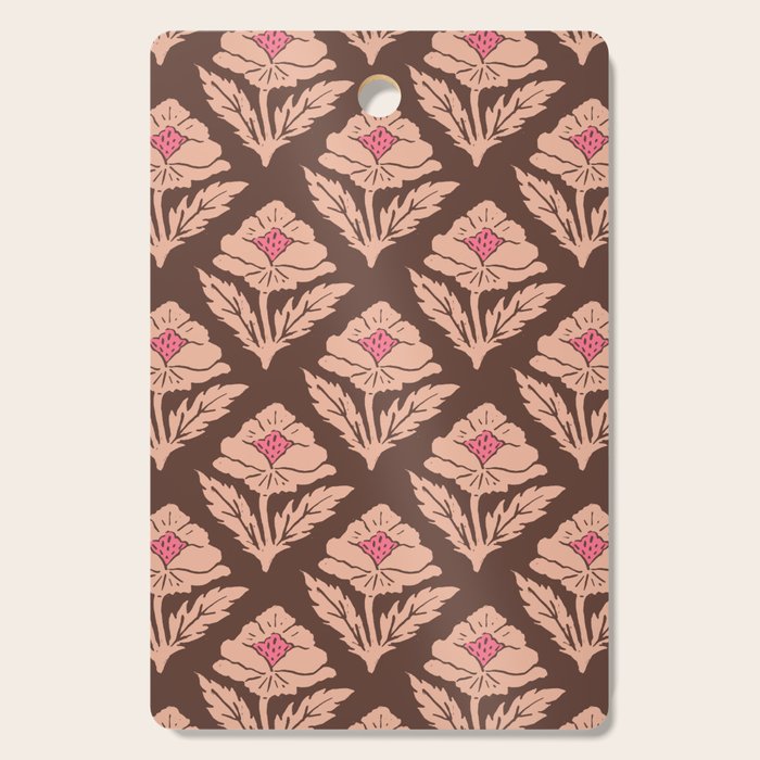 Heirloom Floral Block Print - Pink Brown Cutting Board Gallery Image 1