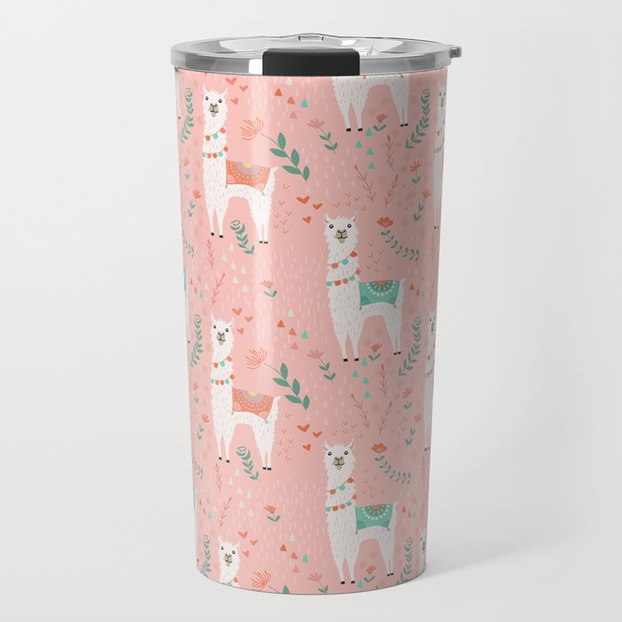Lovely Llama on Pink Travel Mug Gallery Image 1