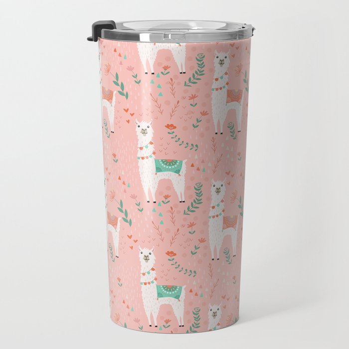 Lovely Llama on Pink Travel Mug Gallery Image 3