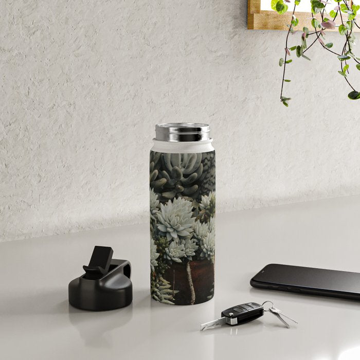 Moody Succulent x houseplant leaf photograph Water Bottle Gallery Image 4
