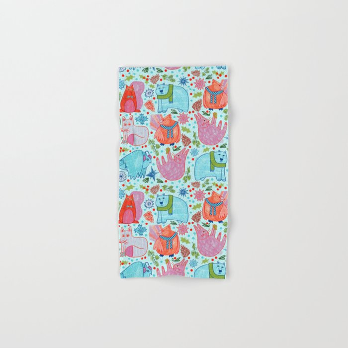 Winter Forest Woodland Animals in Arctic Blue Bath Towel Gallery Image 1