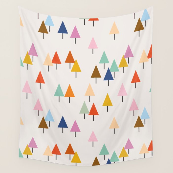 Pastel Triangle Trees: Cozy Winter Vibes with Modern Charm Wall Tapestry Gallery Image 4