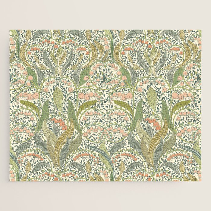 William Morris style lily of the valley light Jigsaw Puzzle Gallery Image 1