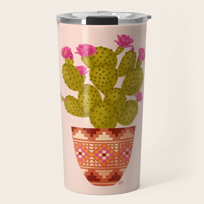 Prickly Pear Cactus in Southwestern Pot Travel Mug Gallery Image 1