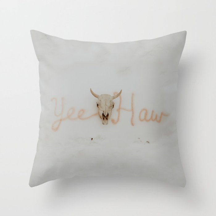 Yee Haw Cow Skull Throw Pillow Gallery Image 1