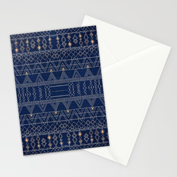 Blue Indigo Jeans Color, Bohemian Oriental Traditional Moroccan Fabric Style Stationery Card Gallery Image 2