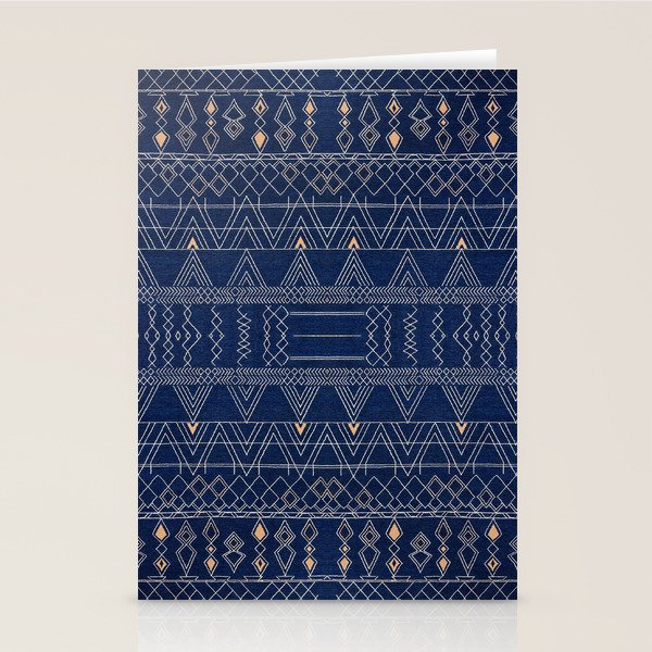 Blue Indigo Jeans Color, Bohemian Oriental Traditional Moroccan Fabric Style Stationery Card Gallery Image 2