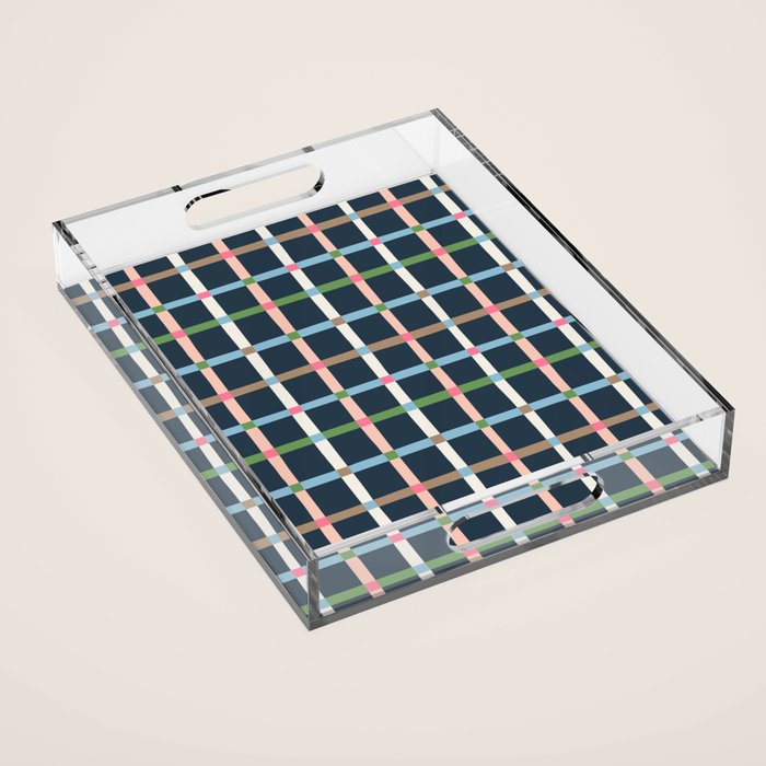 Windowpane Plaid Multicolor on Dark Blue Acrylic Tray Gallery Image 1