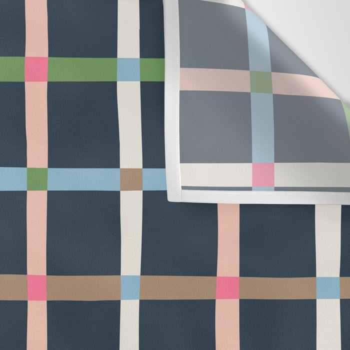 Windowpane Plaid Multicolor on Dark Blue Wall Tapestry Gallery Image 3