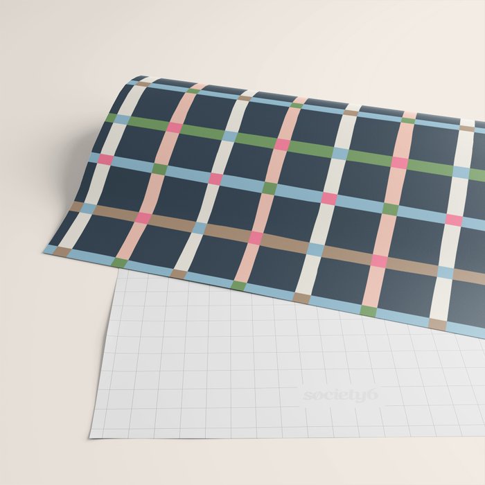 Windowpane Plaid Multicolor on Dark Blue Wrapping Paper Gallery Image 2