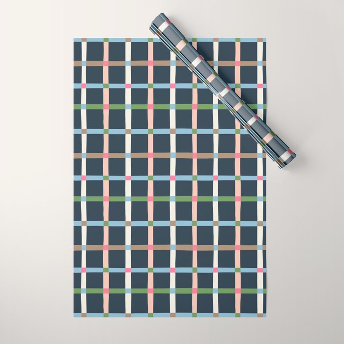 Windowpane Plaid Multicolor on Dark Blue Wrapping Paper Gallery Image 1