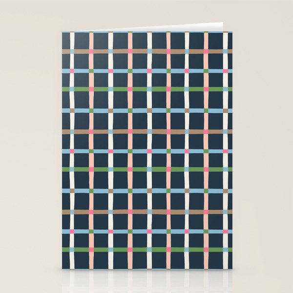 Windowpane Plaid Multicolor on Dark Blue Stationery Card Gallery Image 1