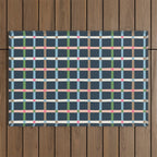 Windowpane Plaid Multicolor on Dark Blue Outdoor Rug Gallery Image 1