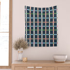 Windowpane Plaid Multicolor on Dark Blue Wall Tapestry Gallery Image 2