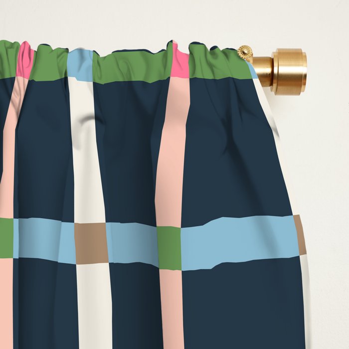 Windowpane Plaid Multicolor on Dark Blue Window Curtain Gallery Image 2