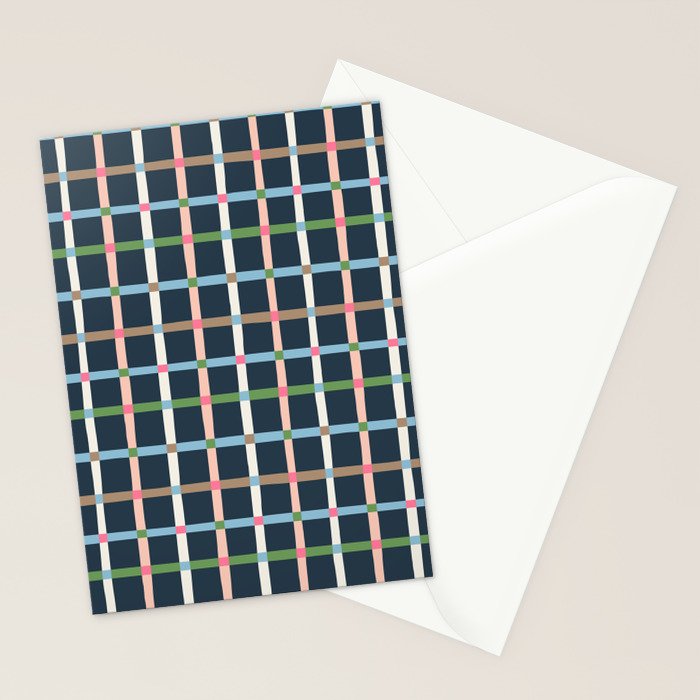 Windowpane Plaid Multicolor on Dark Blue Stationery Card Gallery Image 2